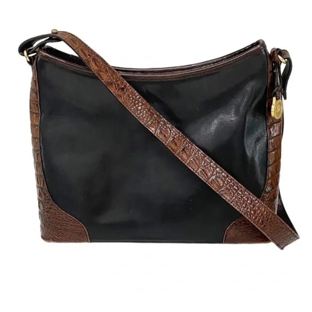Brahmin Black Brown Croc Shoulder Bag Purse